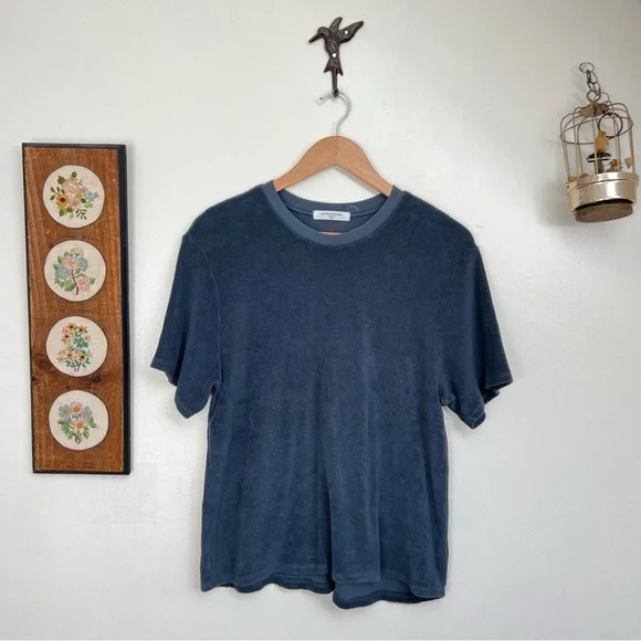 PERFECTWHITETEE Dark Blue Terrycloth Relaxed Boxy Fit Tee - Picture 1 of 3